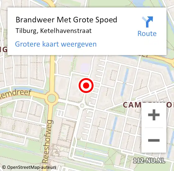 Locatie op kaart van de 112 melding: Brandweer Met Grote Spoed Naar Tilburg, Ketelhavenstraat op 19 september 2020 21:13