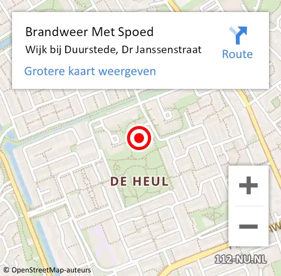 Locatie op kaart van de 112 melding: Brandweer Met Spoed Naar Wijk bij Duurstede, Dr Janssenstraat op 20 september 2020 01:30