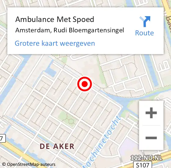 Locatie op kaart van de 112 melding: Ambulance Met Spoed Naar Amsterdam, Rudi Bloemgartensingel op 20 september 2020 08:17