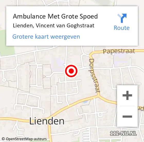 Locatie op kaart van de 112 melding: Ambulance Met Grote Spoed Naar Lienden, Vincent van Goghstraat op 20 september 2020 11:00