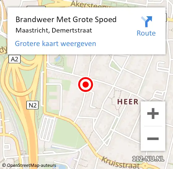Locatie op kaart van de 112 melding: Brandweer Met Grote Spoed Naar Maastricht, Demertstraat op 20 september 2020 12:25
