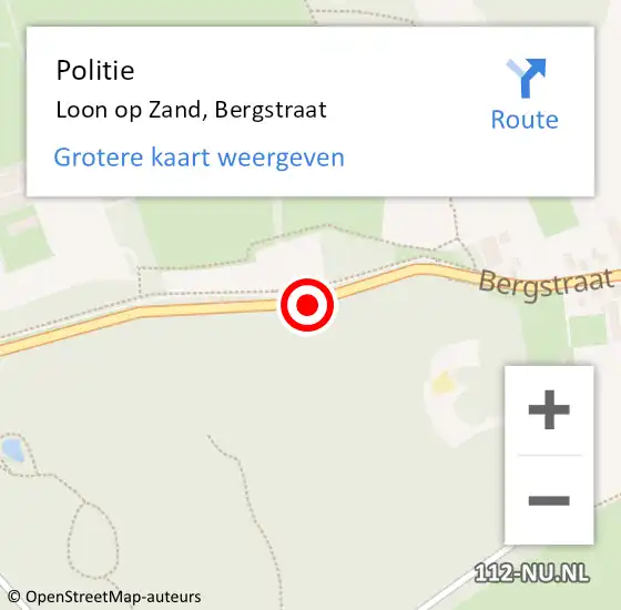 Locatie op kaart van de 112 melding: Politie Loon op Zand, Bergstraat op 20 september 2020 12:28