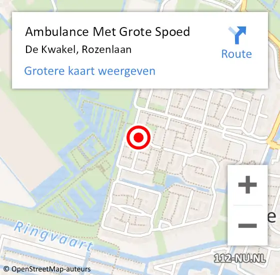 Locatie op kaart van de 112 melding: Ambulance Met Grote Spoed Naar De Kwakel, Rozenlaan op 20 september 2020 13:54