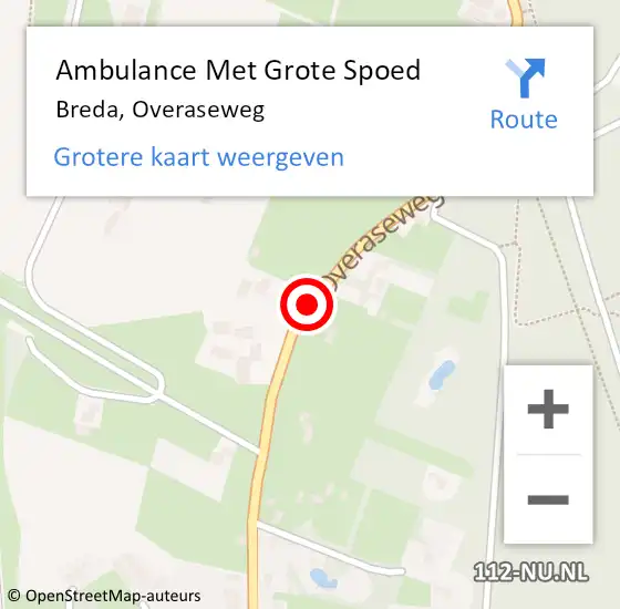 Locatie op kaart van de 112 melding: Ambulance Met Grote Spoed Naar Breda, Overaseweg op 20 september 2020 13:56