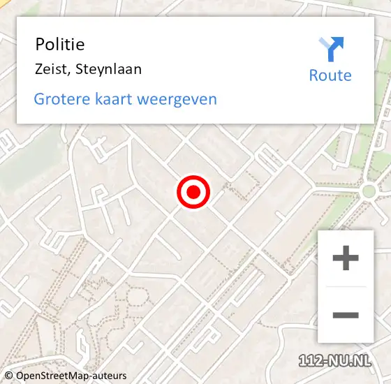Locatie op kaart van de 112 melding: Politie Zeist, Steynlaan op 20 september 2020 14:06