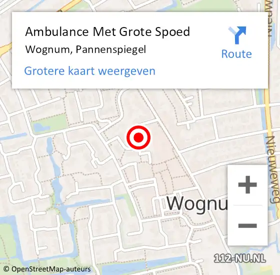 Locatie op kaart van de 112 melding: Ambulance Met Grote Spoed Naar Wognum, Pannenspiegel op 20 september 2020 14:11