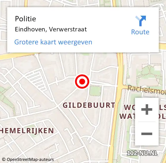 Locatie op kaart van de 112 melding: Politie Eindhoven, Verwerstraat op 20 september 2020 14:29