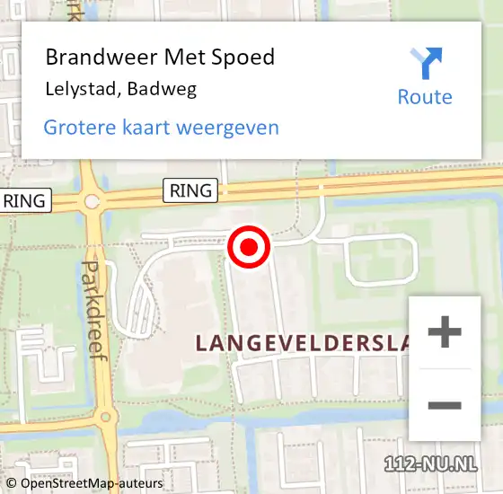 Locatie op kaart van de 112 melding: Brandweer Met Spoed Naar Lelystad, Badweg op 20 september 2020 15:37