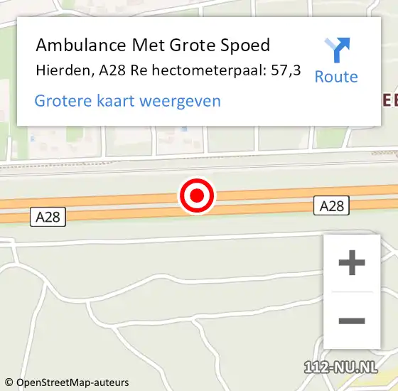 Locatie op kaart van de 112 melding: Ambulance Met Grote Spoed Naar Hierden, A28 Re hectometerpaal: 57,3 op 20 september 2020 16:21