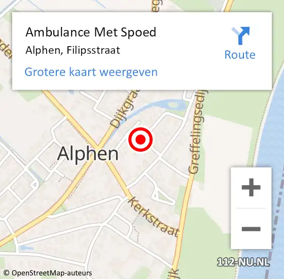 Locatie op kaart van de 112 melding: Ambulance Met Spoed Naar Alphen, Filipsstraat op 20 september 2020 17:01