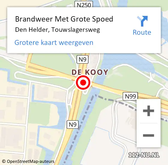 Locatie op kaart van de 112 melding: Brandweer Met Grote Spoed Naar Den Helder, Touwslagersweg op 20 september 2020 18:59