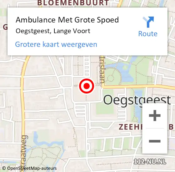 Locatie op kaart van de 112 melding: Ambulance Met Grote Spoed Naar Oegstgeest, Lange Voort op 20 september 2020 19:48