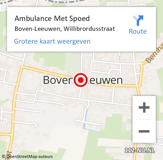 Locatie op kaart van de 112 melding: Ambulance Met Spoed Naar Boven-Leeuwen, Willibrordusstraat op 20 september 2020 20:46