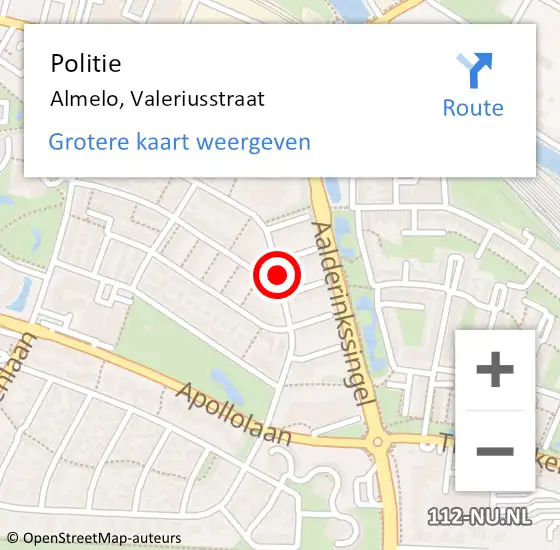 Locatie op kaart van de 112 melding: Politie Almelo, Valeriusstraat op 20 september 2020 22:26