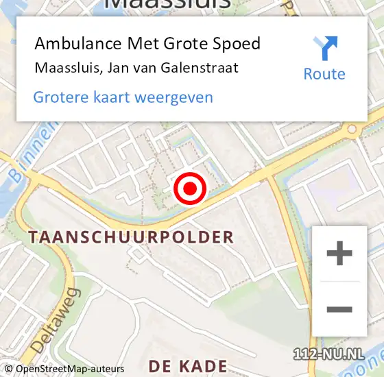 Locatie op kaart van de 112 melding: Ambulance Met Grote Spoed Naar Maassluis, Jan van Galenstraat op 20 september 2020 22:45