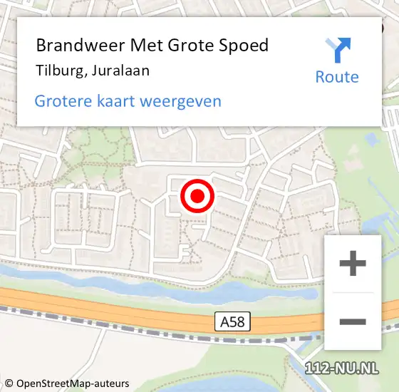 Locatie op kaart van de 112 melding: Brandweer Met Grote Spoed Naar Tilburg, Juralaan op 20 september 2020 23:26