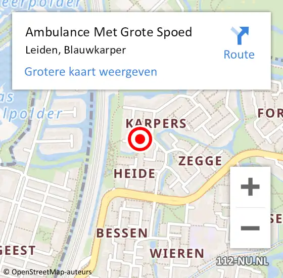 Locatie op kaart van de 112 melding: Ambulance Met Grote Spoed Naar Leiden, Blauwkarper op 20 september 2020 23:36