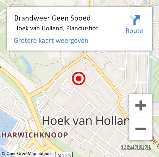 Locatie op kaart van de 112 melding: Brandweer Geen Spoed Naar Hoek van Holland, Planciushof op 21 september 2020 05:37