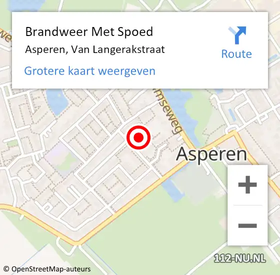 Locatie op kaart van de 112 melding: Brandweer Met Spoed Naar Asperen, Van Langerakstraat op 21 september 2020 09:20