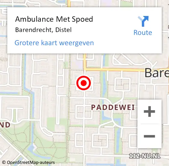 Locatie op kaart van de 112 melding: Ambulance Met Spoed Naar Barendrecht, Distel op 21 september 2020 09:38