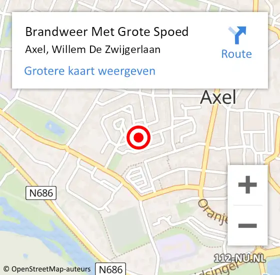 Locatie op kaart van de 112 melding: Brandweer Met Grote Spoed Naar Axel, Willem De Zwijgerlaan op 21 september 2020 10:31