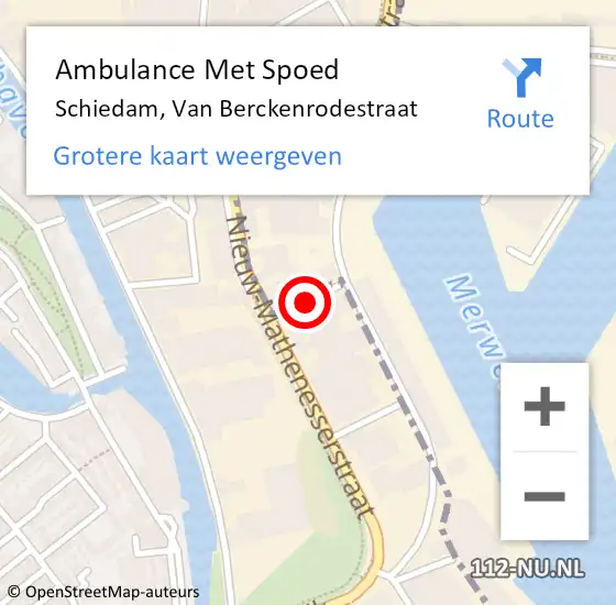 Locatie op kaart van de 112 melding: Ambulance Met Spoed Naar Schiedam, Van Berckenrodestraat op 21 september 2020 11:10