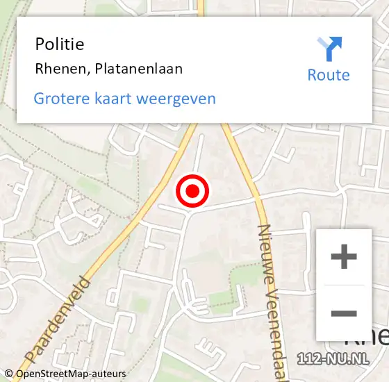 Locatie op kaart van de 112 melding: Politie Rhenen, Platanenlaan op 21 september 2020 11:31