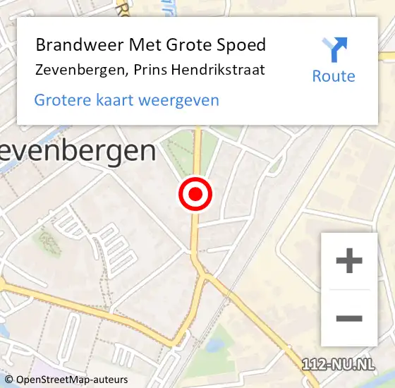 Locatie op kaart van de 112 melding: Brandweer Met Grote Spoed Naar Zevenbergen, Prins Hendrikstraat op 21 september 2020 11:44