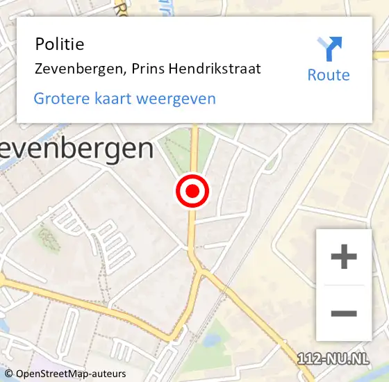 Locatie op kaart van de 112 melding: Politie Zevenbergen, Prins Hendrikstraat op 21 september 2020 11:44