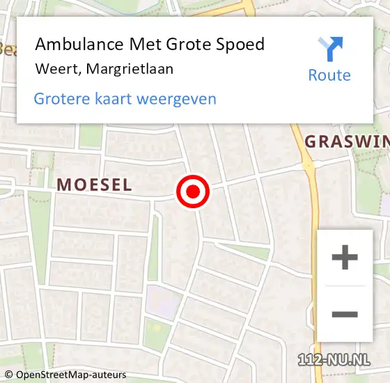 Locatie op kaart van de 112 melding: Ambulance Met Grote Spoed Naar Weert, Margrietlaan op 21 september 2020 11:58