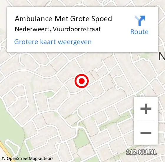 Locatie op kaart van de 112 melding: Ambulance Met Grote Spoed Naar Nederweert, Vuurdoornstraat op 21 september 2020 12:28