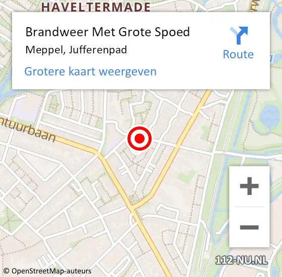 Locatie op kaart van de 112 melding: Brandweer Met Grote Spoed Naar Meppel, Jufferenpad op 21 september 2020 12:35