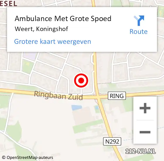 Locatie op kaart van de 112 melding: Ambulance Met Grote Spoed Naar Weert, Koningshof op 21 september 2020 12:48