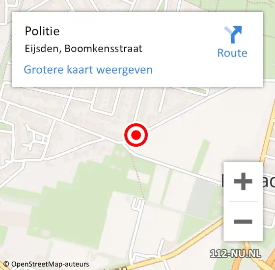 Locatie op kaart van de 112 melding: Politie Eijsden, Boomkensstraat op 21 september 2020 13:15