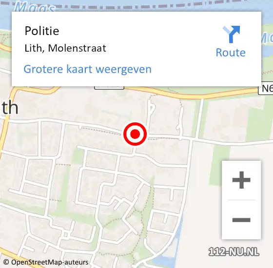 Locatie op kaart van de 112 melding: Politie Lith, Molenstraat op 21 september 2020 13:24