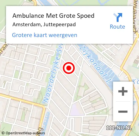 Locatie op kaart van de 112 melding: Ambulance Met Grote Spoed Naar Amsterdam, Juttepeerpad op 21 september 2020 14:10