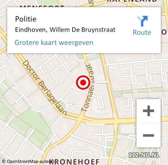 Locatie op kaart van de 112 melding: Politie Eindhoven, Willem De Bruynstraat op 21 september 2020 14:58