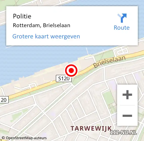 Locatie op kaart van de 112 melding: Politie Rotterdam, Brielselaan op 21 september 2020 14:58