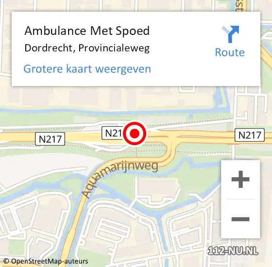 Locatie op kaart van de 112 melding: Ambulance Met Spoed Naar Dordrecht, Provincialeweg op 21 september 2020 15:15