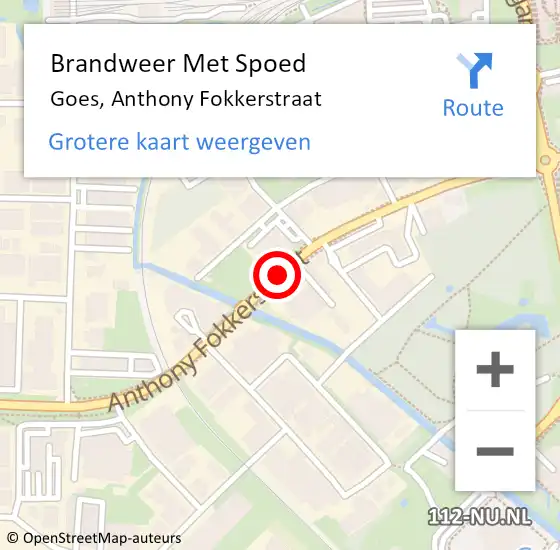 Locatie op kaart van de 112 melding: Brandweer Met Spoed Naar Goes, Anthony Fokkerstraat op 21 september 2020 16:38