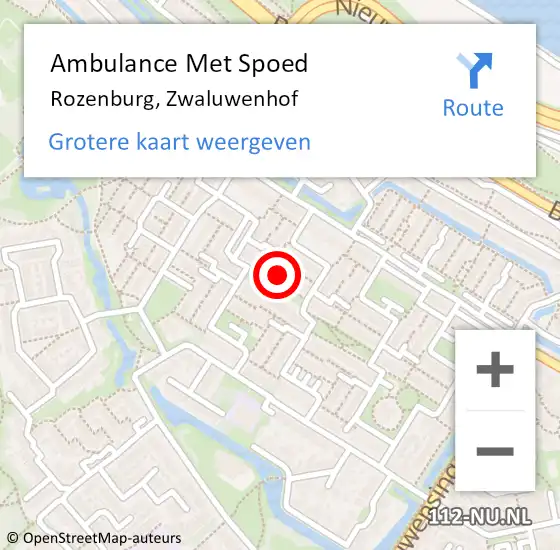 Locatie op kaart van de 112 melding: Ambulance Met Spoed Naar Rozenburg, Zwaluwenhof op 21 september 2020 17:13