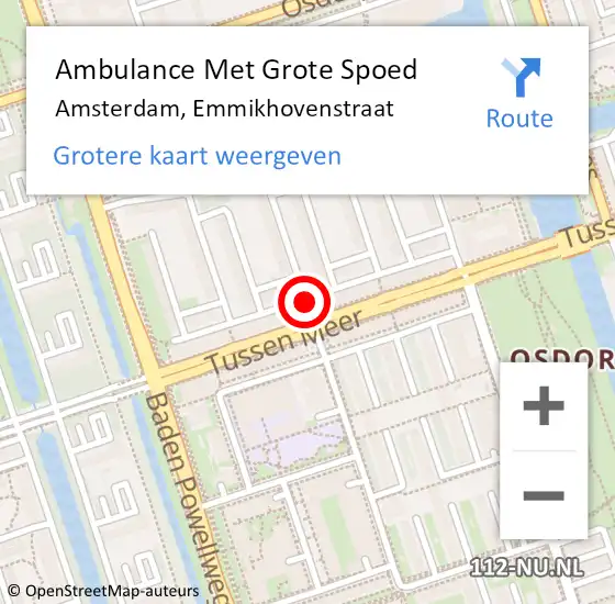 Locatie op kaart van de 112 melding: Ambulance Met Grote Spoed Naar Amsterdam, Emmikhovenstraat op 21 september 2020 17:19