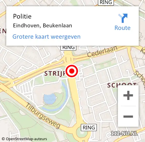 Locatie op kaart van de 112 melding: Politie Eindhoven, Beukenlaan op 21 september 2020 18:03