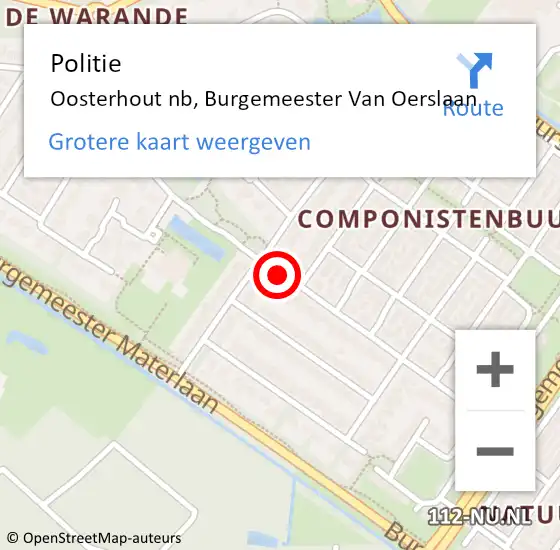 Locatie op kaart van de 112 melding: Politie Oosterhout nb, Burgemeester Van Oerslaan op 21 september 2020 18:08