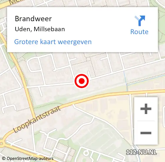 Locatie op kaart van de 112 melding: Brandweer Uden, Millsebaan op 21 september 2020 19:11