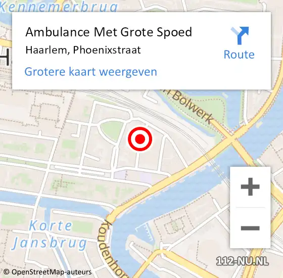 Locatie op kaart van de 112 melding: Ambulance Met Grote Spoed Naar Haarlem, Phoenixstraat op 21 september 2020 19:28