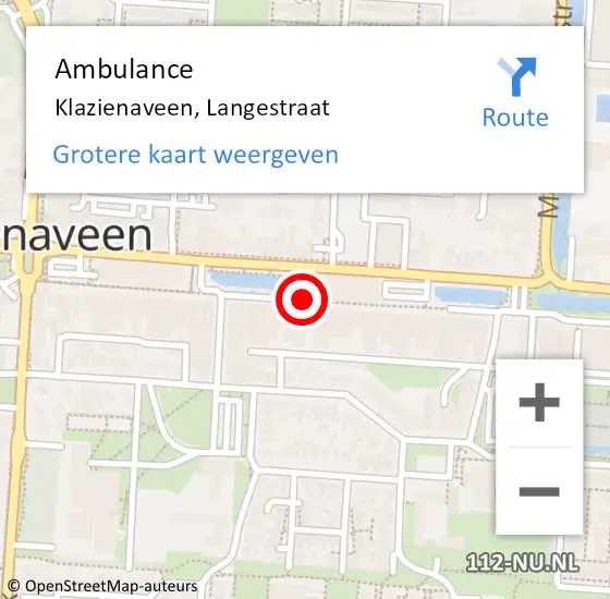 Locatie op kaart van de 112 melding: Ambulance Klazienaveen, Langestraat op 21 september 2020 19:51