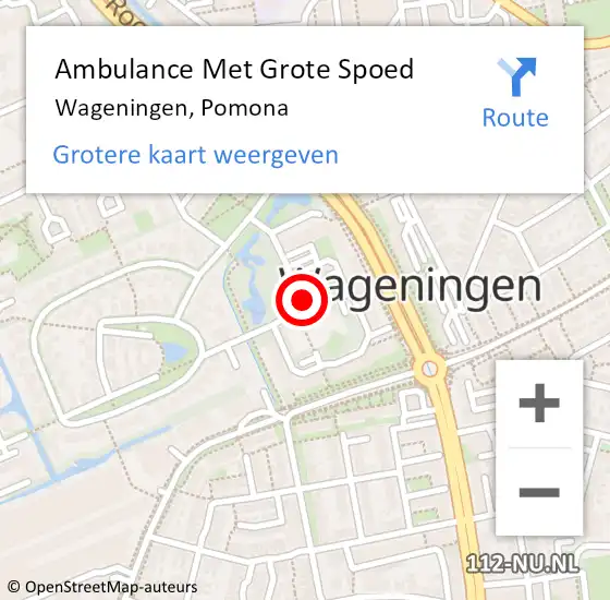 Locatie op kaart van de 112 melding: Ambulance Met Grote Spoed Naar Wageningen, Pomona op 21 september 2020 22:00