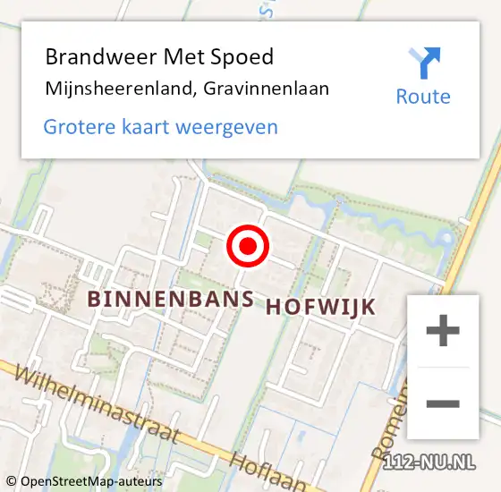 Locatie op kaart van de 112 melding: Brandweer Met Spoed Naar Mijnsheerenland, Gravinnenlaan op 22 september 2020 00:57