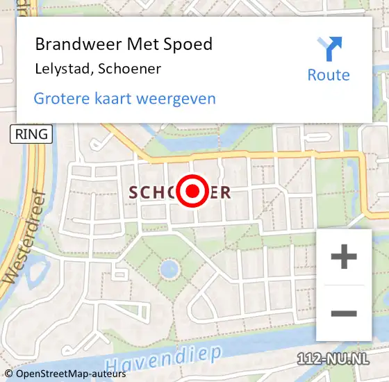 Locatie op kaart van de 112 melding: Brandweer Met Spoed Naar Lelystad, Schoener op 22 september 2020 05:42